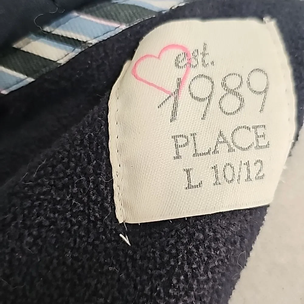 Navy childs quitted lined button front jacket size large 10/12